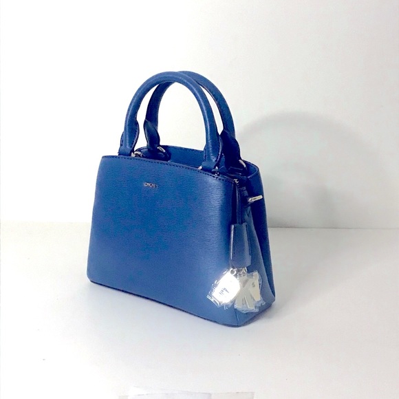 Dkny PAIGE Blue Genuine Leather Small Mini Top Handle Satchel with Handbag Charm - Picture 2 of 5